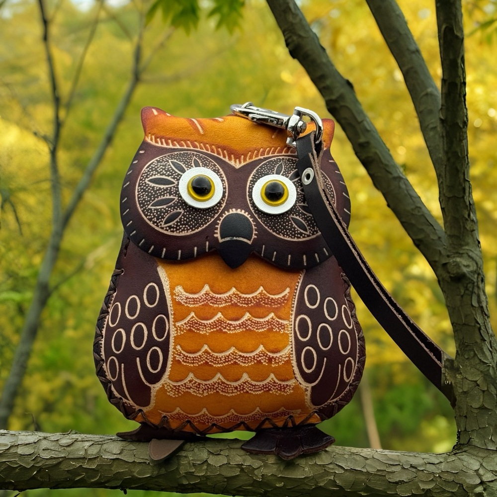 Rustic Southwest HandTooled Leather Owl Wristlet/Coin Purse